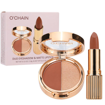 O'CHAIN Pearlescent two-color eyeshadow Matte lipstick does not fade and does not stick to the cup powdery delicate eyeshadow palette