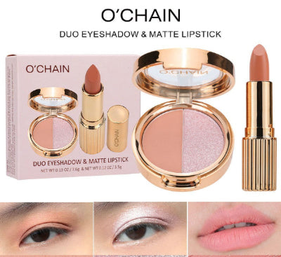 O'CHAIN Pearlescent two-color eyeshadow Matte lipstick does not fade and does not stick to the cup powdery delicate eyeshadow palette